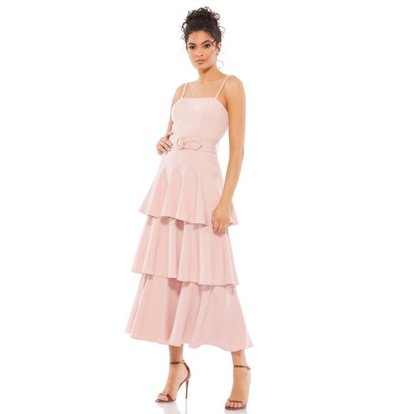Mac Duggal Dresses & Skirts - NWT Mac Duggal Belted Tiered Ruffle Sleeveless Midi Dress 4 Rose Pink #8106